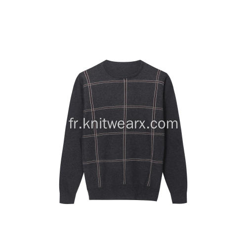 Pull à col rond en jacquard à carreaux tricotés pour hommes